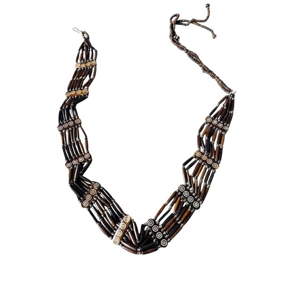 Vintage Tribal Bone Belt Tube Bead Multi-Strand Carved Circle Boho brown womens